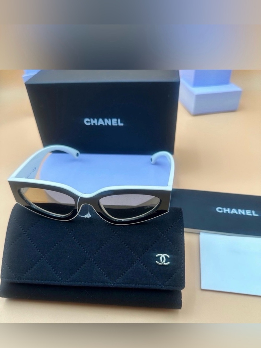CHANEL Two-Tone Cat Eye Sunglasses in Black and White CH6056